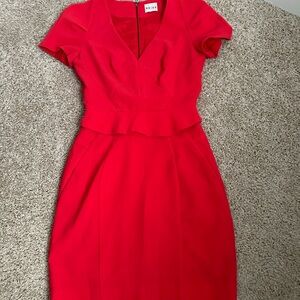 Reiss Red Peplum V‑Neck Midi Dress